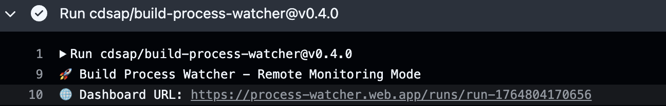 GitHub Actions Log showing URL generation
